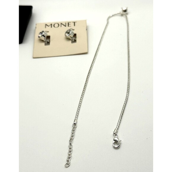 Monet Silver Tone CZ Solitaire Choker Necklace & Leverback Earrings Set Signed - Picture 5 of 10